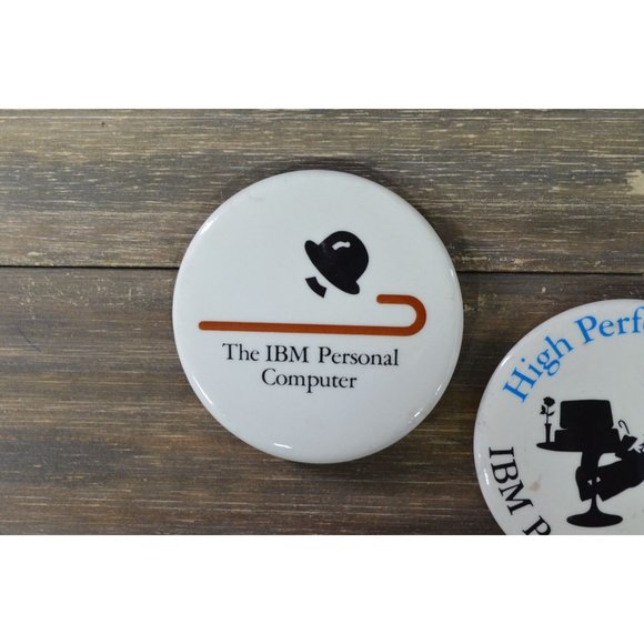 IBM Personal Computer Button Pin Lot of 3 Charlie Chaplin Promo 1980's Vtg - Picture 2 of 6